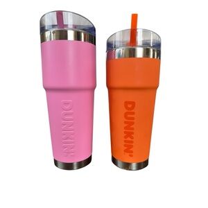 ☕ Dunkin’ Tumbler Set Pink (32oz)and Orange (24oz) Insulated Tumblers